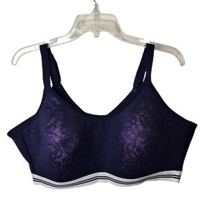 Cacique Scoop Lace Bra Women's 46C No-Wire Blue Comfort Lightly Lined Stretch